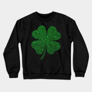 St Patricks Day, Deep Green Faux Glitter 4 Leaf Clover Crewneck Sweatshirt